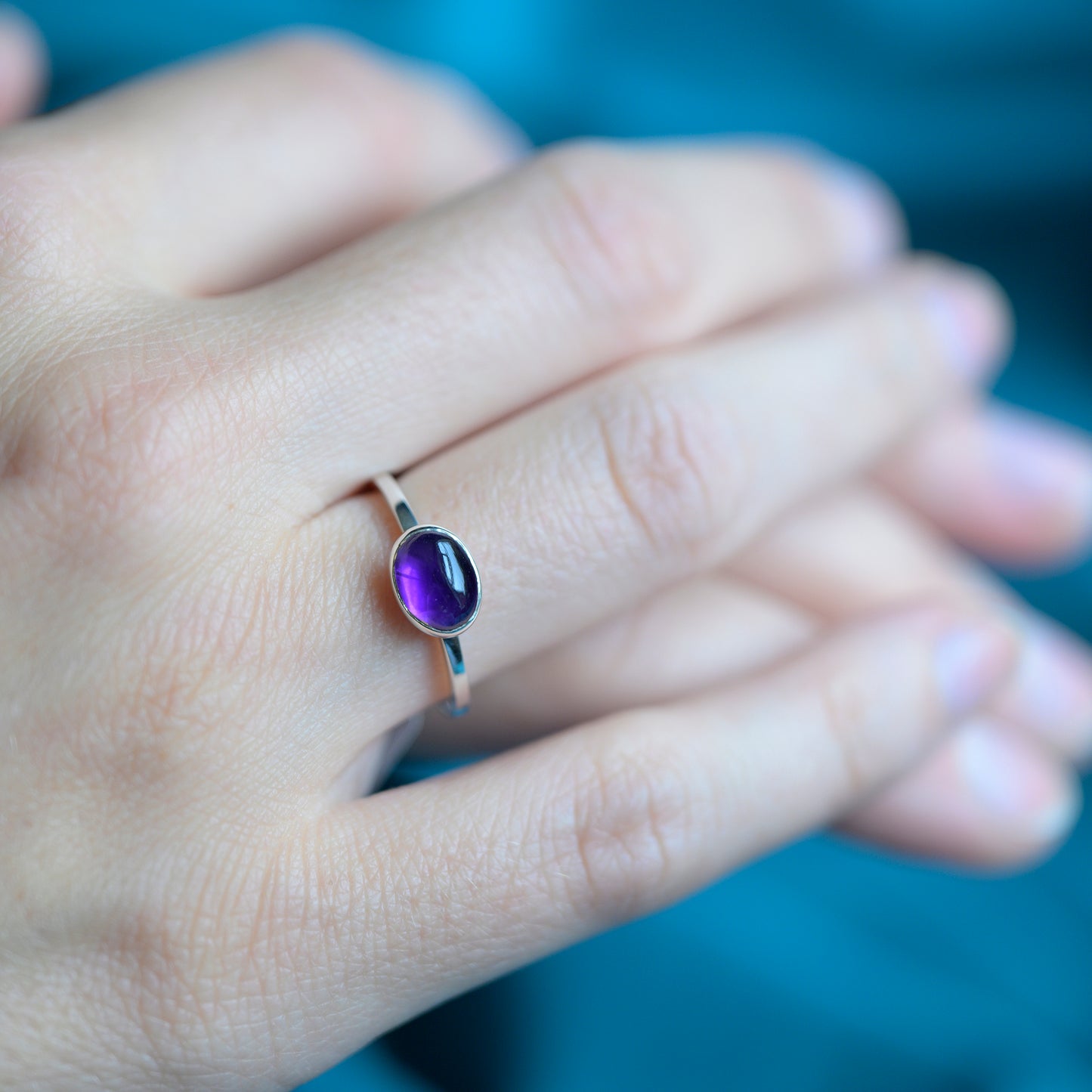 Silver Amethyst Cabochon Ring
