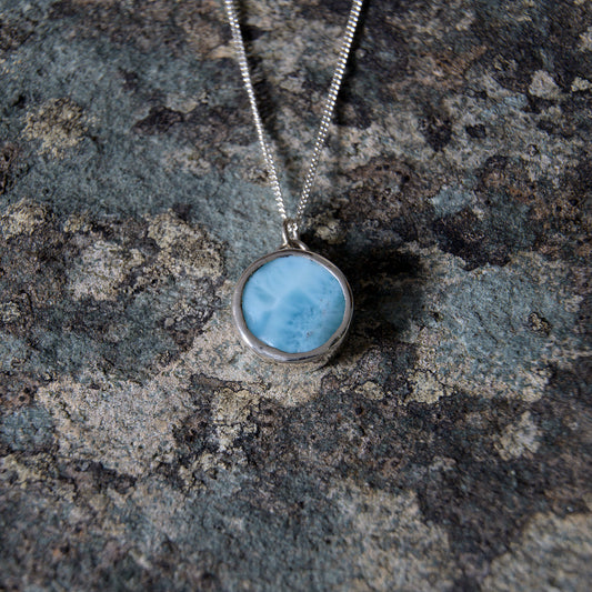 Silver & Blue Larimar Coin Pendant