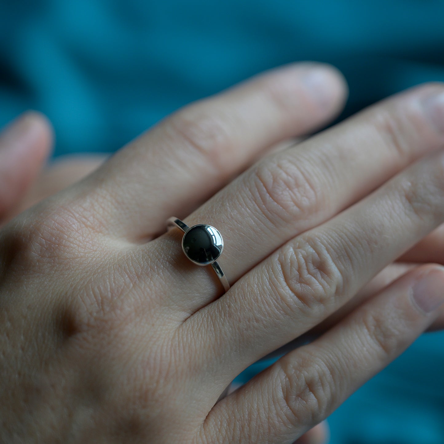 Silver Hematite Cabochon Ring, size N