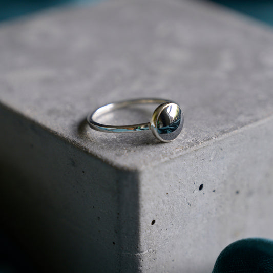 Silver Hematite Cabochon Ring, size N