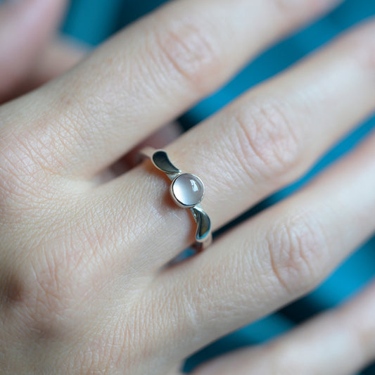 Silver Rose Quartz Cabochon Ring, size S