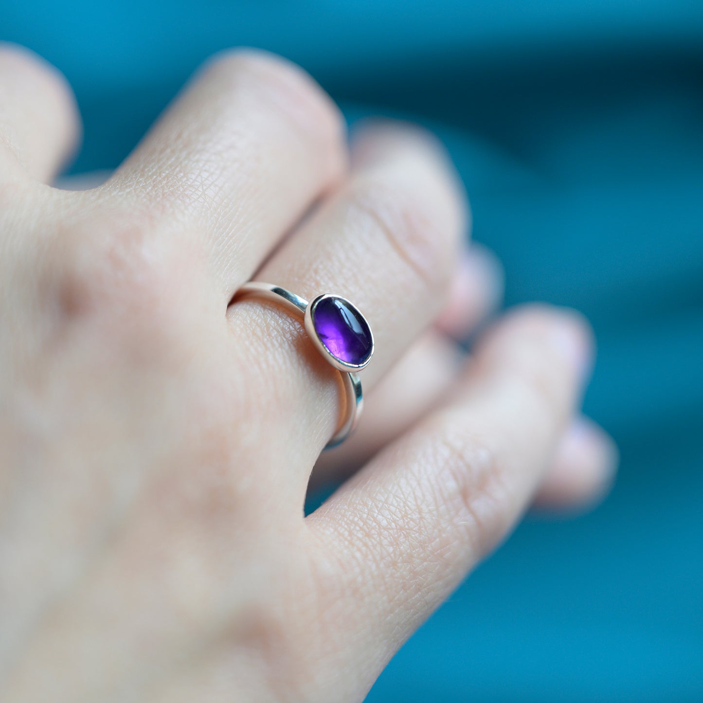 Silver Amethyst Cabochon Ring