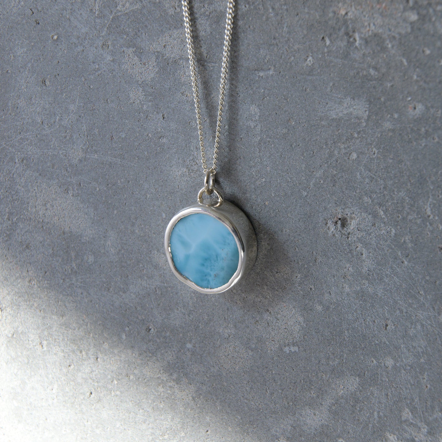 Silver & Blue Larimar Coin Pendant