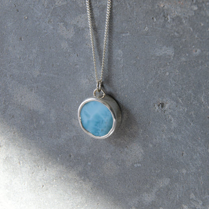 Silver & Blue Larimar Coin Pendant