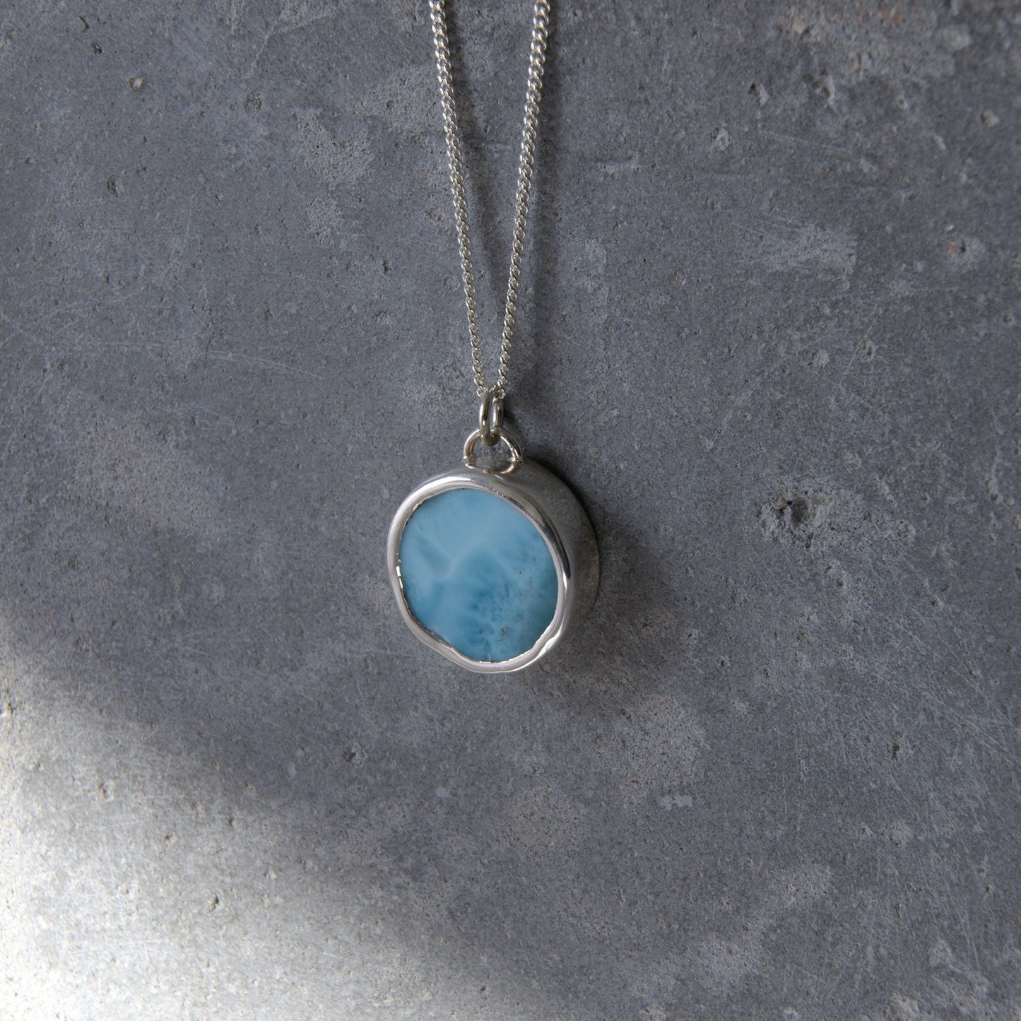 Silver & Blue Larimar Coin Pendant