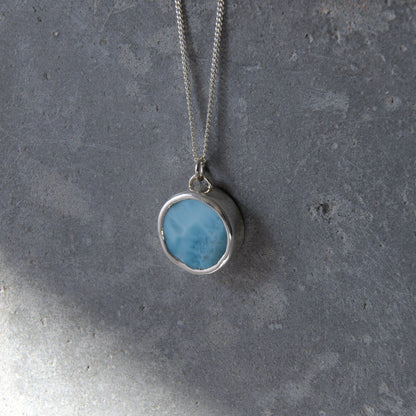 Silver & Blue Larimar Coin Pendant