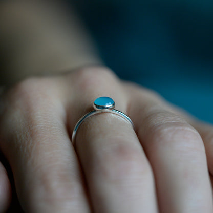 Silver Blue Chalcedony Cabochon Ring, size N