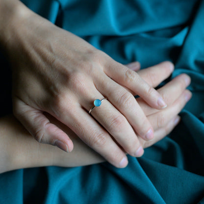 Silver Blue Chalcedony Cabochon Ring, size N