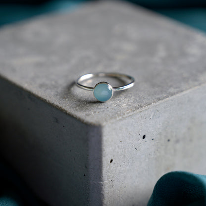 Silver Blue Chalcedony Cabochon Ring, size N