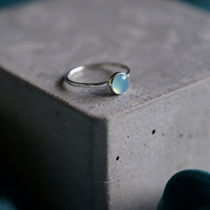Silver Blue Chalcedony Cabochon Ring, size N
