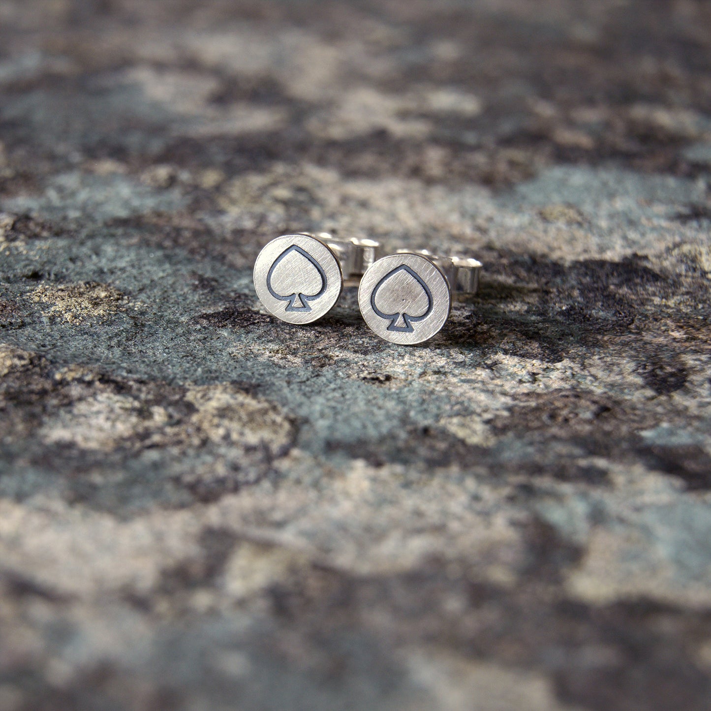 Silver & Oxidised Spade Studs