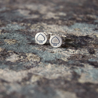 Silver & Oxidised Spade Studs