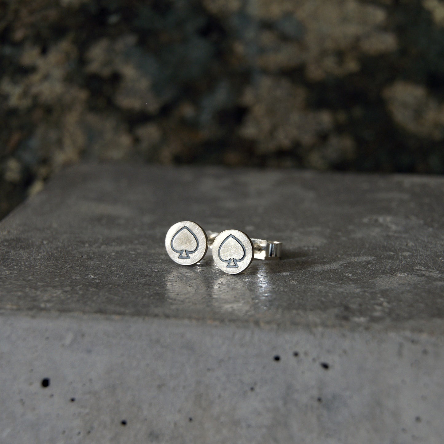 Silver & Oxidised Spade Studs