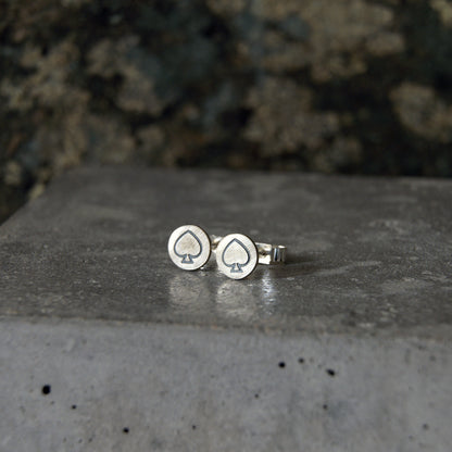 Silver & Oxidised Spade Studs